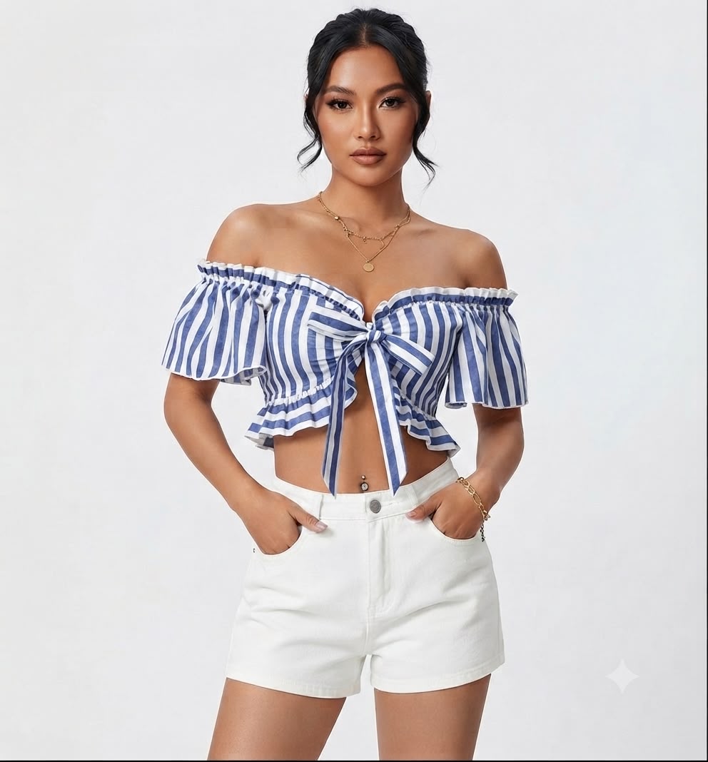 Striped Off-Shoulder Crop