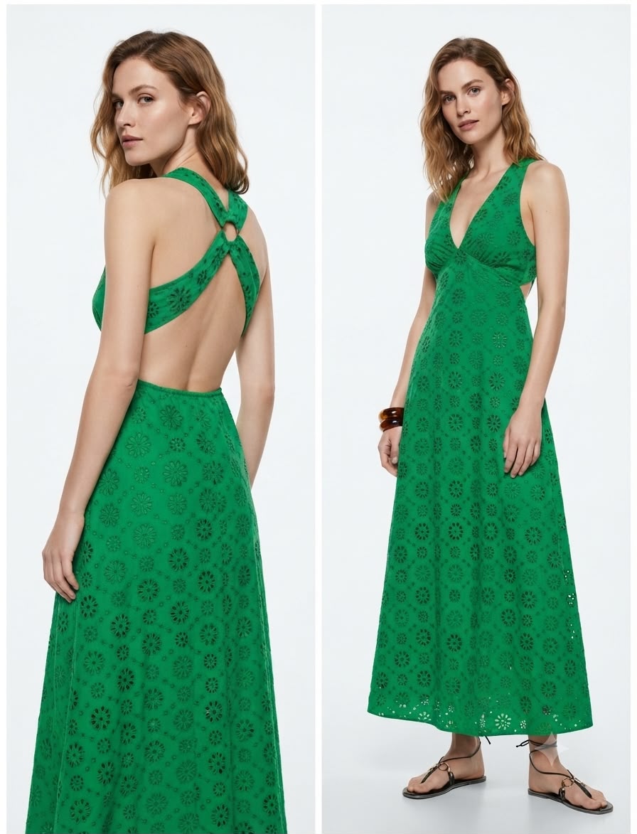 Green Floral Embroidery Lace Dress