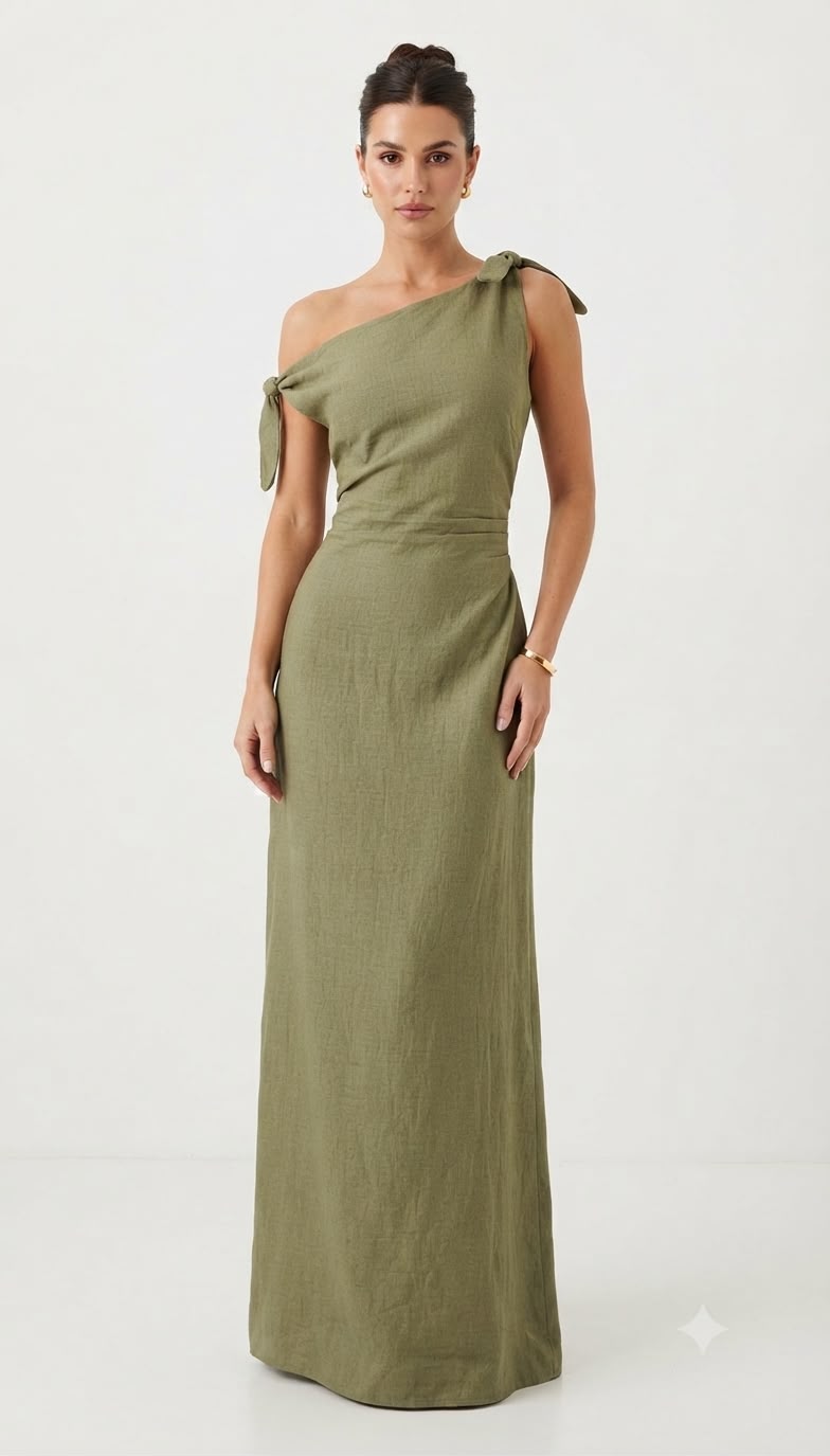 Olive Green Linen Dress