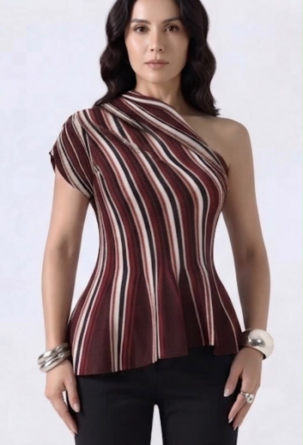 Striped One Shoulder Knit Top