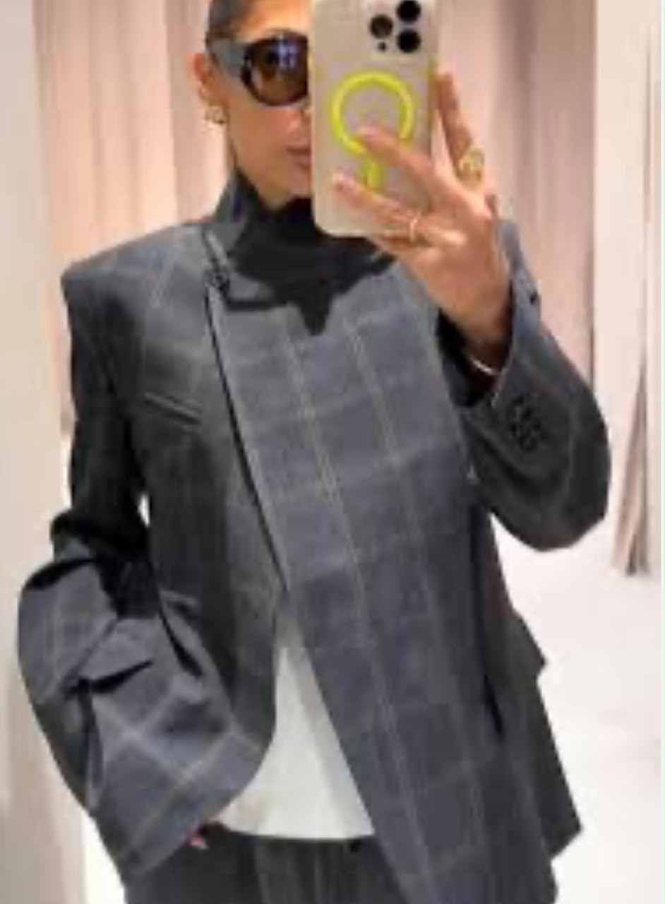 Casual Gray Plaid Blazer