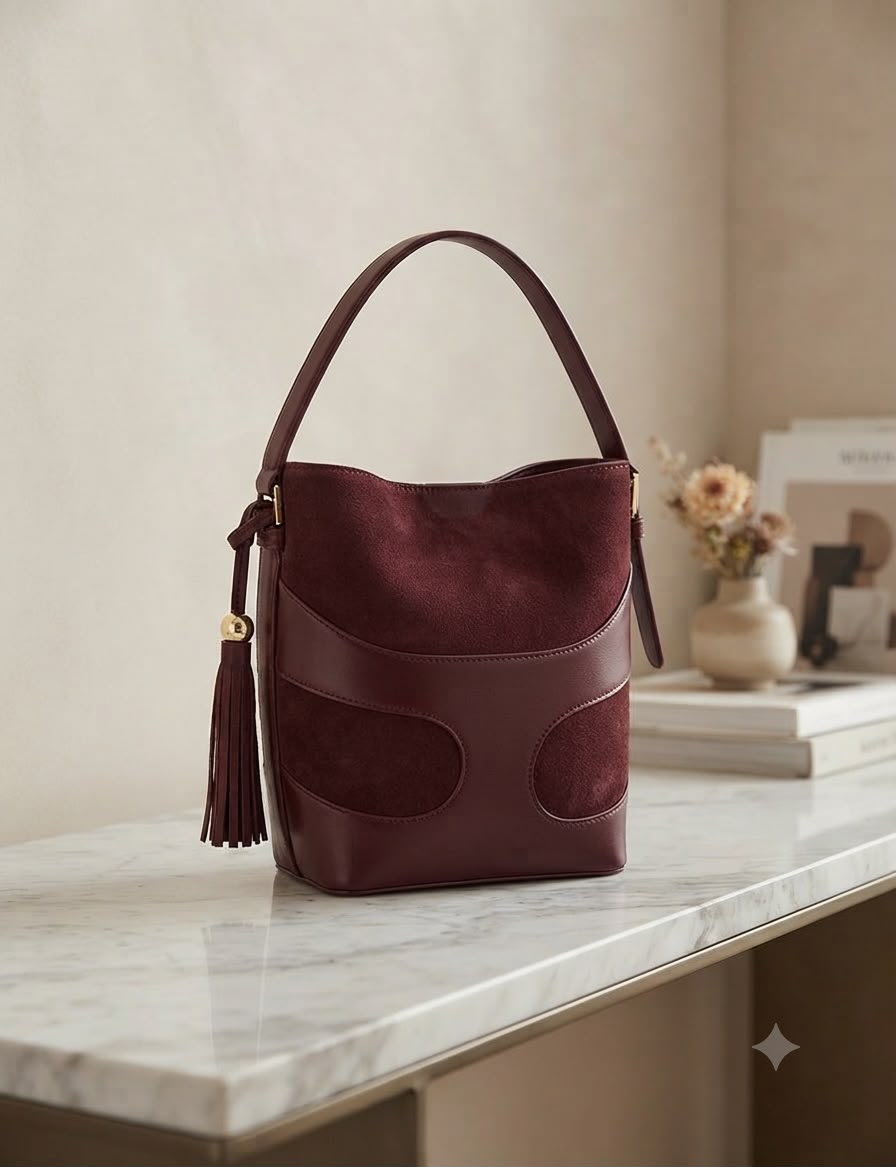 Burgundy Small Bucket Bag