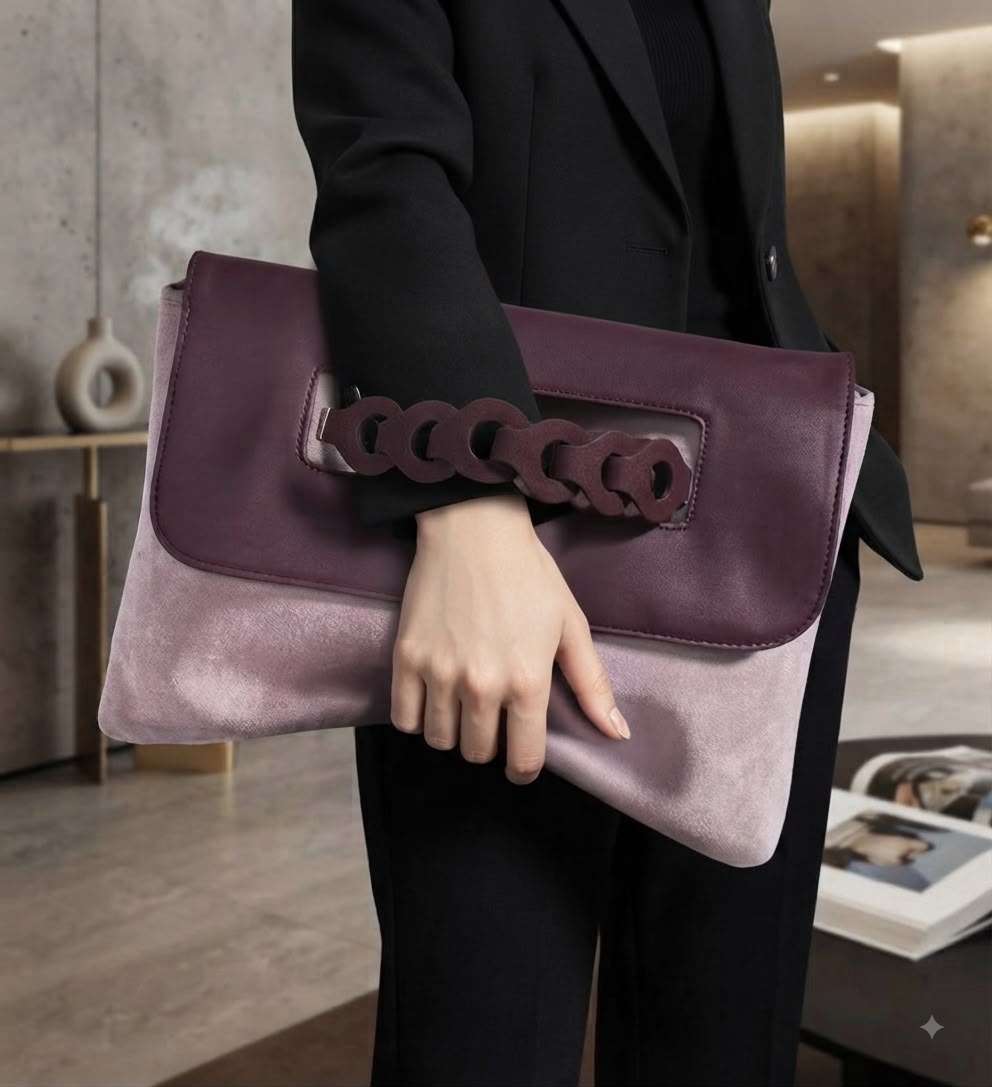Suede & Leather Clutch Bag