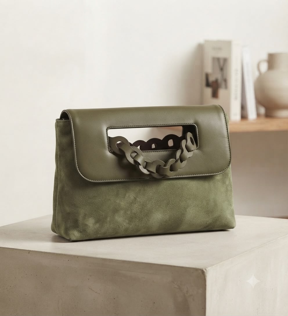 Suede & Leather Clutch Bag