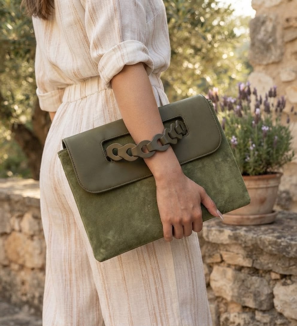 Suede & Leather Clutch Bag