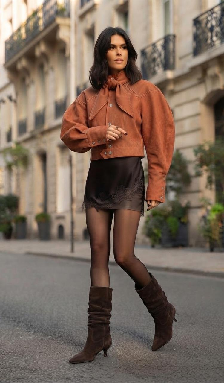 Tie Neck Suede Jacket