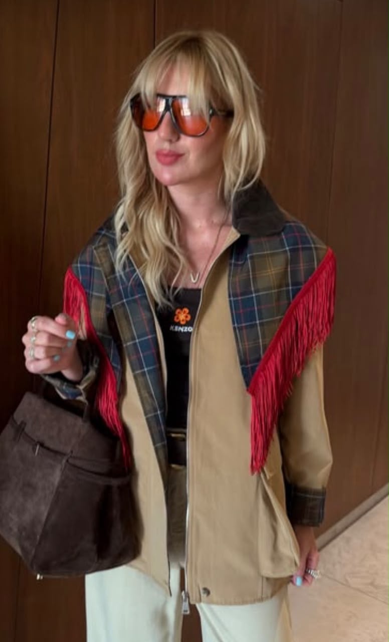 Plaid Jacket With Detachable Scarf