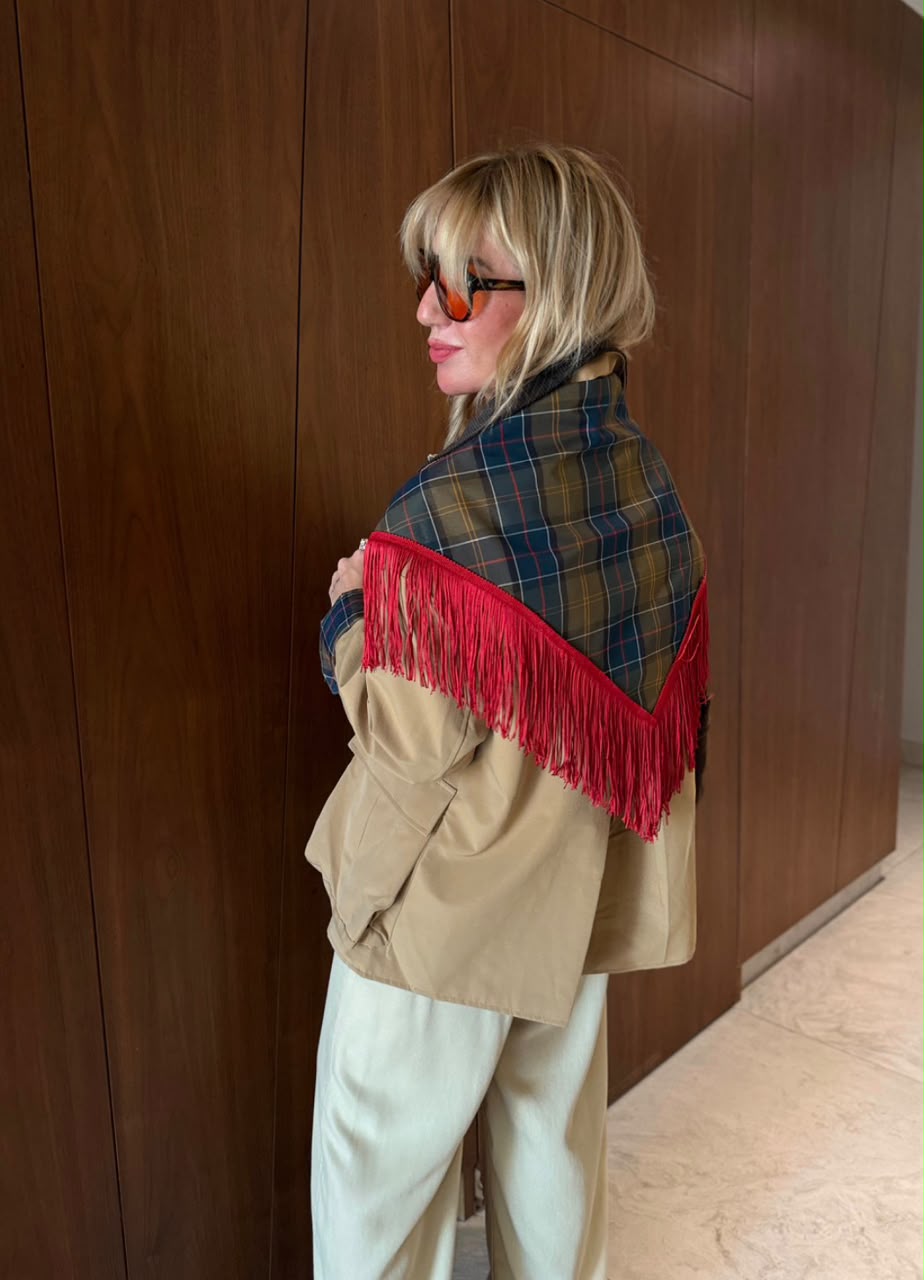 Plaid Jacket With Detachable Scarf