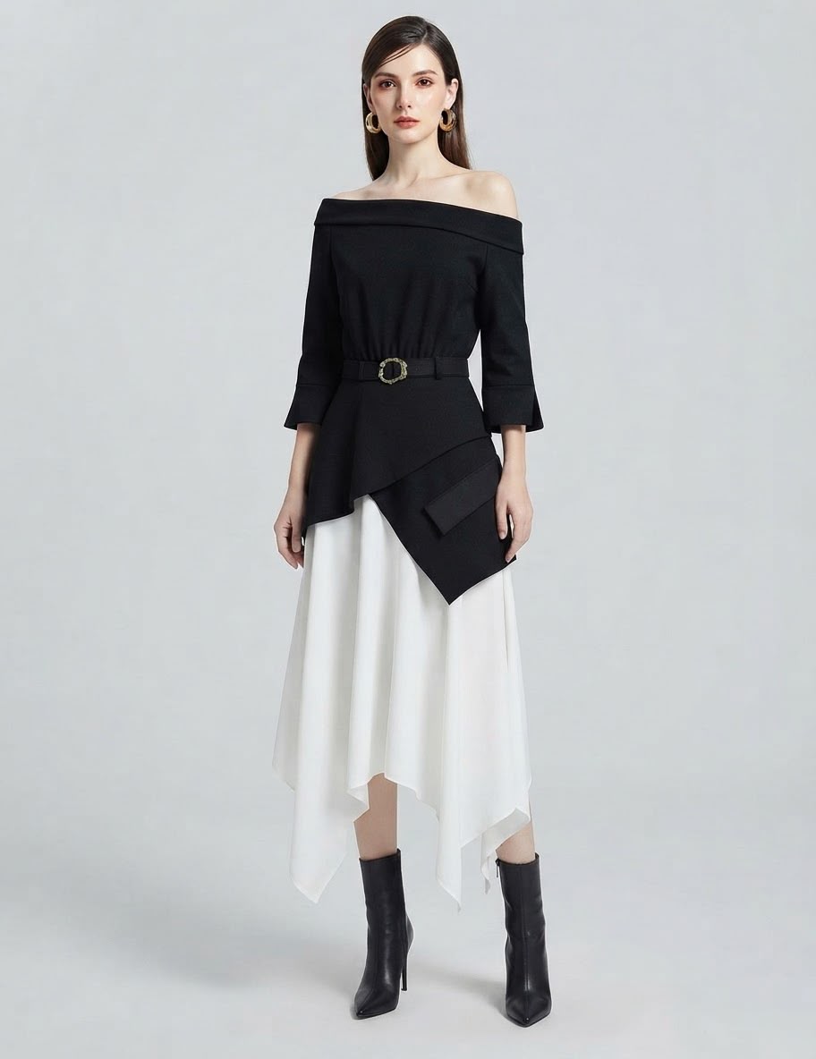 The Contrast Belted Dress