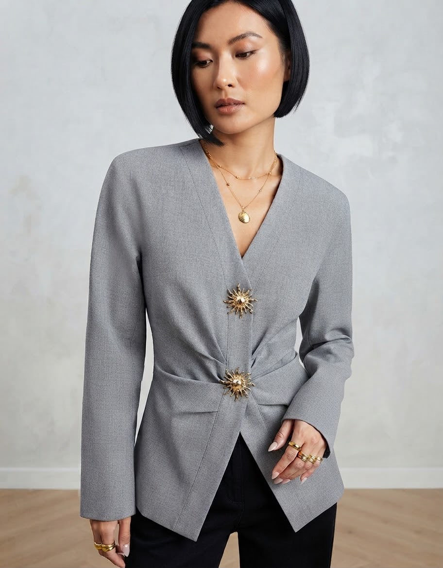Sunburst Button Blazer Top