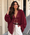 Lace Trim Chiffon Kimono Top