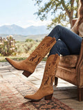 Suede Laser-Cut Cowboy Boots