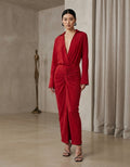 V-neck Red Evening Dress