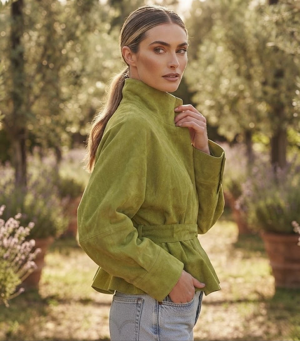 The High-Neck Suede Wrap