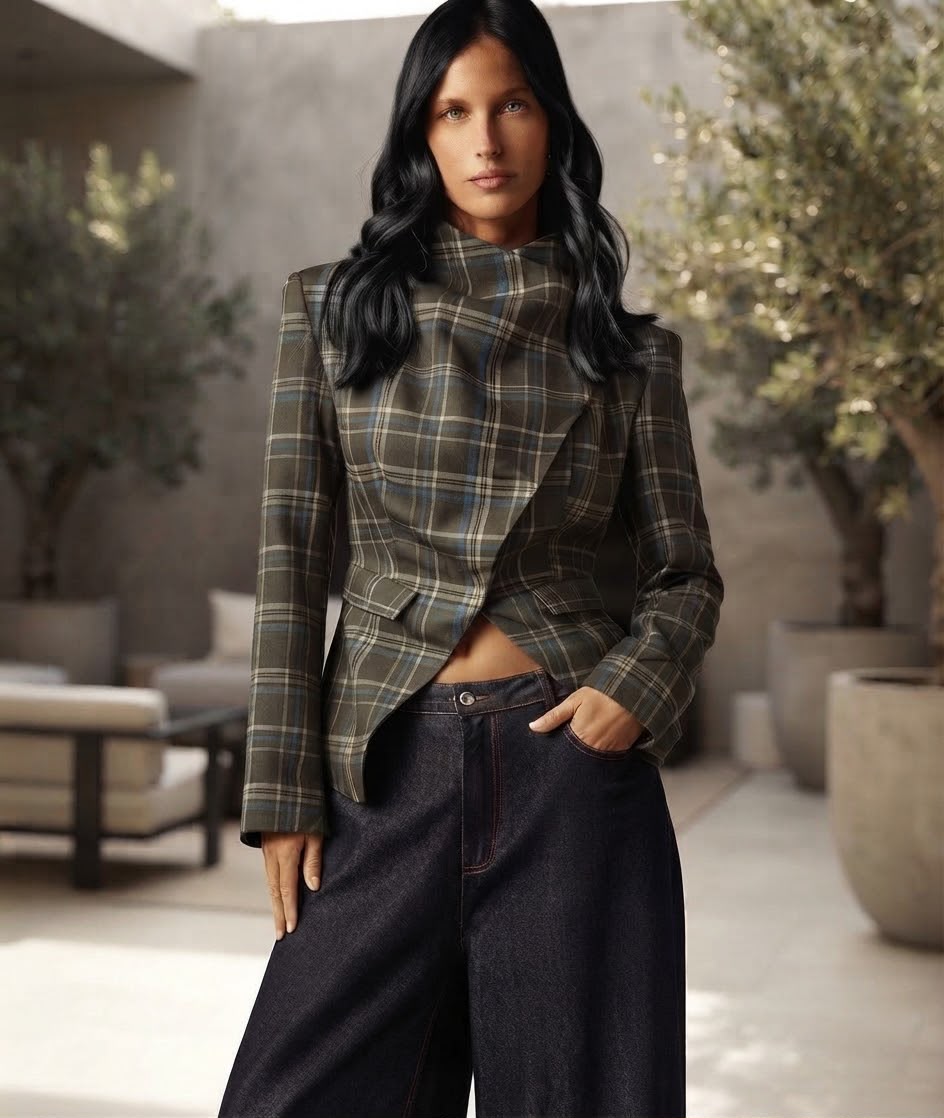 Plaid Asymmetrical Jacket