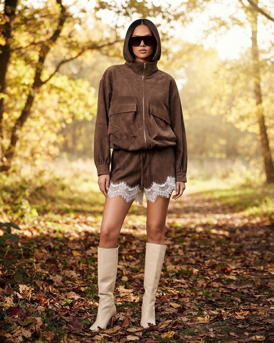 Shorts The Chic Suede Track & Lace Set