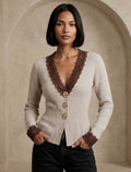 Lace knit cardigan beige and brown