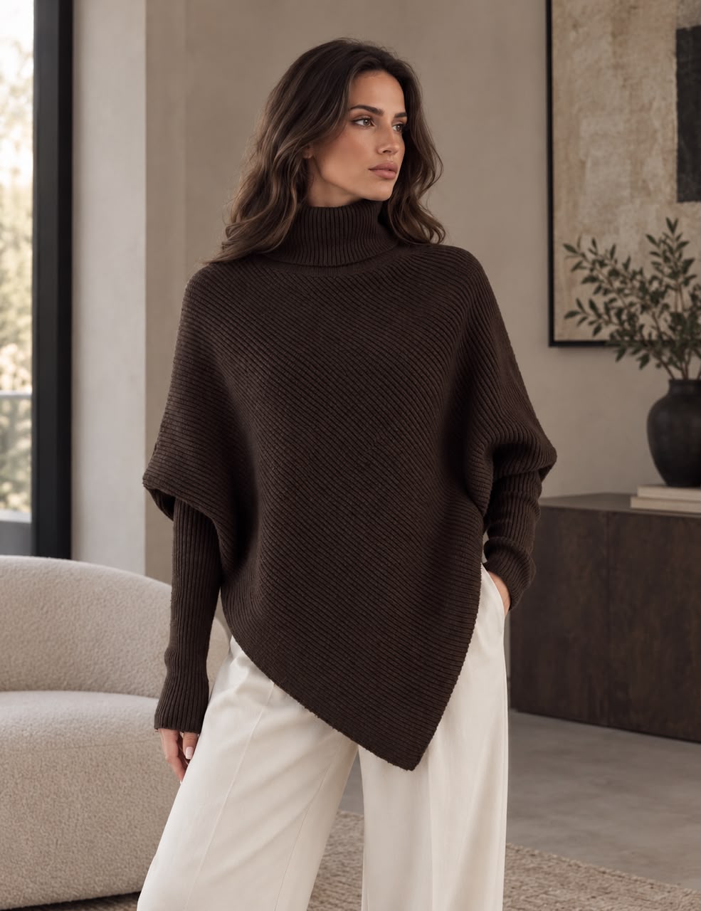 Turtle neck brown poncho